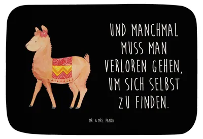 Produktbild von Mr. & Mrs. Panda Badvorleger Alpaka Stolz - Schwarz - Geschenk, Teppich Bad, Badezimmerteppich, badezimmermatte, Badematte, Badteppich