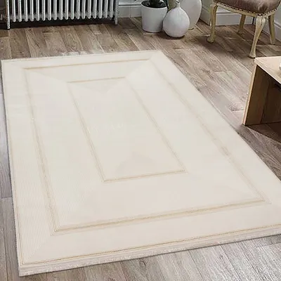 Produktbild von Eleganter Fransenteppich Gästezimmer edle goldene Bordüre Größe - 120 x 170 cm