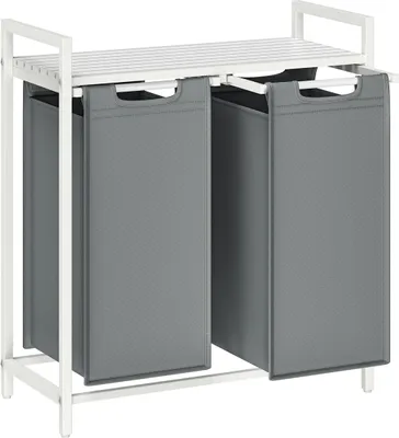 Produktbild von CALICOSY - Wäschekorb 2 Fächer Weiß und Grau – H71 cm