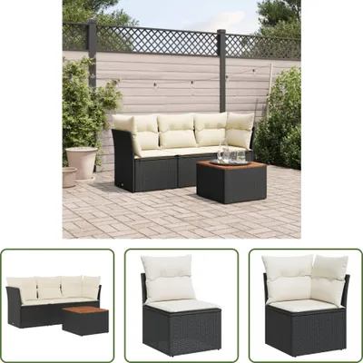 Produktbild von The Living Store 4-tlg. Garten-Sofagarnitur mit Kissen Schwarz Poly Rattan