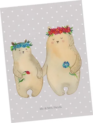 Produktbild von Mr. & Mrs. Panda Postkarte Bären mit Blumenkranz - Grau Pastell - Geschenk, Lieblingsmensch, Postkarten, Bär, Grußkarte, Tochter, einzelkarte, Beste Freundin, bildkarte