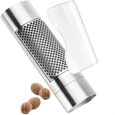Produktbild von com-four® Muskatnussreibe aus Edelstahl - Küchenreibe mit Auffangvorrichtung - Gewürzreibe für Tonka-Bohne, Muskatnuss, Zitronenschale, Knoblauch, Ingwer