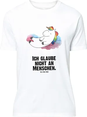Produktbild von Mr. & Mrs. Panda Tshirt Einhorn Wolke 7 - Weiß - Geschenk, Menschen, Oversize Shirt, Unicorn, T-Shirt, Witzig, Lächeln, Einhörner, mit Spruch