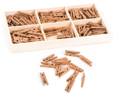 Produktbild von 135 mini Wäscheklammern aus Holz 2,5 cm gold - kleine Holzklammern Clips Deko