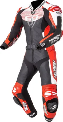 Zdjęcie produktu dla MUGENRACE Scorpion – dwuczęściowy, perforowany kombinezon motocyklowy ze skóry, czarno-biało-czerwony, rozmiar 50