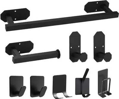 Produktbild von Ibenzoa® 9‑teiliges Badezimmer-Organizer-Set aus 304 Edelstahl – Wandmontage, Handtuchhalter, Toilettenpapierhalter, 2 Badhaken, Rasierhalter