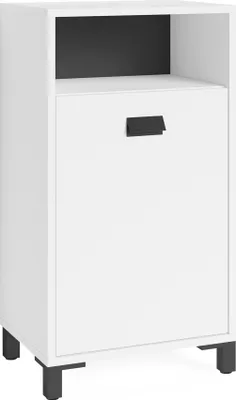 Produktbild von byLIVING Badezimmer Seitenschrank WELLNESS in Melamin weiß, Griff aus Metall in schwarz / Badschrank mit einem offenen Fach und einer Tür / B 42, H 77,5, T 31 cm