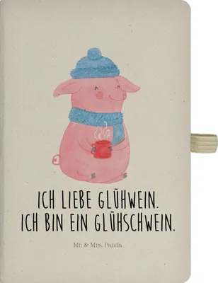 Produktbild von Mr. & Mrs. Panda Journal Schwein Glühwein - Transparent - Geschenk, Notizheft, notizbuch, Glühschwein, Weihnachtsmarkt, Tagebuch, Weihnachten, Adressbuch, A5, Punsch