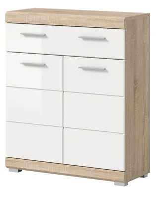 Produktbild von Badezimmer Kommode "Mambo" weiß Hochglanz und Sonoma Eiche Badschrank