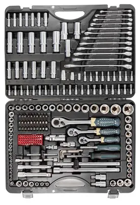 Obrázok produktu pre Sada 216 nástrojov: 1/4", 1/2", 3/8" kľúče, násadky, bity, kufrík Rockforce