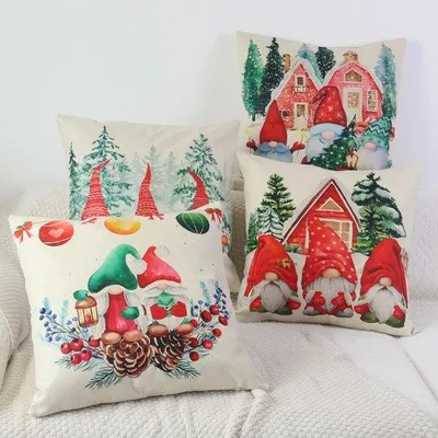 Immagine prodotto di Set di 4 federe Unyqoos® da 45 x 45 cm – decorazioni festive e natalizie per interni ed esterni, in lino, traspiranti, lavabili, con cerniera invisibile