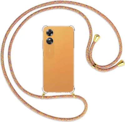 Produktbild von Handykette Backcover-Schutzhülle mit Band (Metall goldfarben) für Oppo A17 4G (CPH2477, 6.56'') - Rainbow