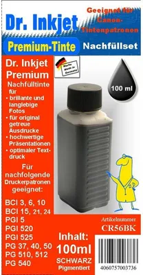 Produktbild von CR56BK - black - Dr.Inkjet Premium Nachfülltinte 100ml für Canon Druckerpatronen