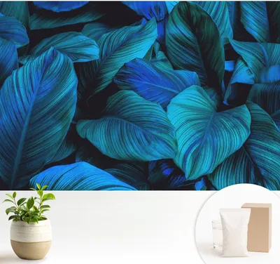 Produktbild von Fototapete selbstklebend - 104x70 cm - Tapete - Wandtapete - Wandbilder - Klebefolie - Dekofolie - Tapete Folie - Wand - Dekoration - Wohnzimmer - Blaue Blätter