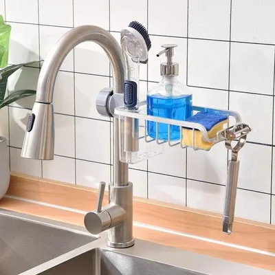 Produktbild von Famanu Ablageshelf für Wasserhahn, Aluminium, mit Abtropfschale - Küchen- und Badorganizer