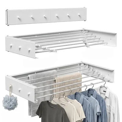 Produktbild von Vigevee Wandtrockner ausziehbar, klappbarer Wäschetrockner mit 6 Stangen & 6 Haken, platzsparend für innen und außen, 100 cm, 30 kg, Weiß