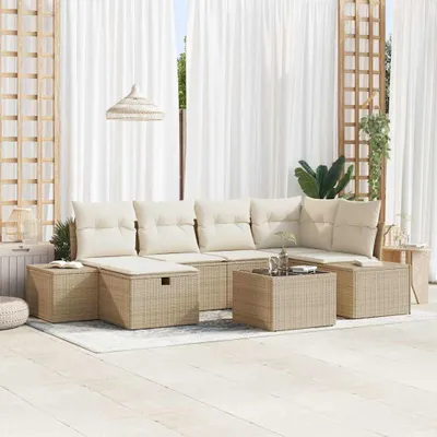 Zdjęcie produktu dla Maison Exclusive - Zestaw mebli ogrodowych, sofa i 6 foteli, kolor beżowy, wykonane z rattanu syntetycznego