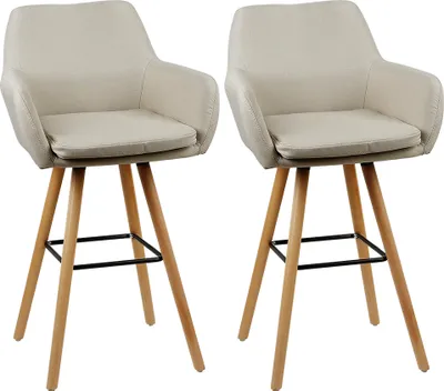 Produktbild von 2er Set Barhocker Barstuhl Thekenhocker Mit Vierfußgestell Aus Holz Beige