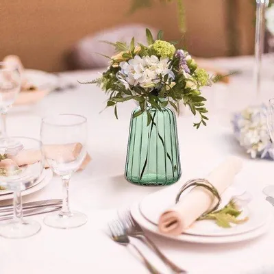 Produktbild von Famanu Set von 6 Mini-Vasen aus Glas – Tischdekoration für Hochzeiten, Vintage-Design, dekorativ, transparent