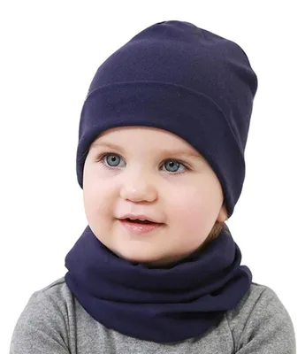 Immagine prodotto di Set berretto e sciarpa per bambini, cotone, blu navy, taglia L