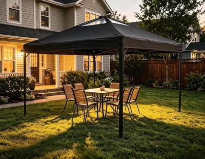 Immagine prodotto di Gazebo pop-up 3x3 metri - Tenda da giardino impermeabile - Tetto ventilato - Struttura in acciaio robusta - Altezza regolabile - Protezione UV - Colore: nero