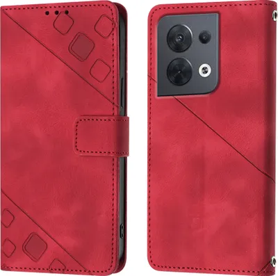 Produktbild von Hülle für OPPO Reno8 5G Prägung Flip Leder Brieftasche Schutzhülle mit Ständer Rot