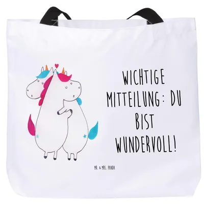 Produktbild von Mr. & Mrs. Panda Strandtasche Einhorn Mitteilung - Weiß - Geschenk, Valentinstag, Schultasche, Tasche, Liebe, Spruch, Unicorn, Laptoptasche, Ehe, Lustig, Tote Bag