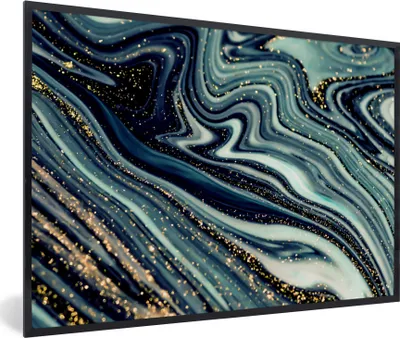 Produktbild von MuchoWow® Gerahmtes Poster Marmor - Gold - Blau - Glitter - Marmoroptik - Abstrakt 90x60 cm - Poster mit Schwarzem Bilderrahmen Wandposter Rahmen Foto Bilder - Fotorahmen - Foto-Plakat