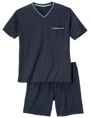 Produktbild von Götzburg XXL V-Neck Pyjama kurz navy Fantasiemuster