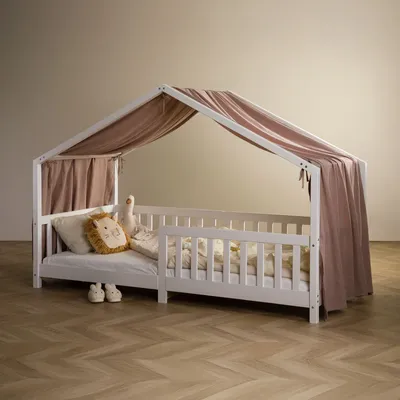 Produktbild von Hausbett Himmel LIAN in beige - Betthimmel aus 100% Baumwolle, Baldachin Musselin zweilagig, Bettvorhang für Kinder, Hausbett Deko