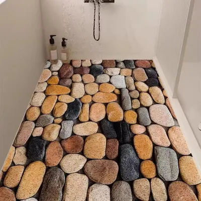 Image de Tapis de douche antidérapant, 60x90 cm, en PVC avec motif loofah et trou de drainage. Sèche rapidement