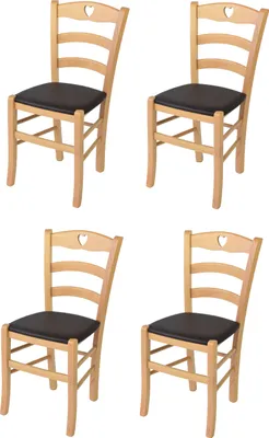 Produktbild von t m c s Tommychairs - 4er Set Stühle CUORE für Küche und Esszimmer, Robuste Struktur aus lackiertem Buchenholz im Farbton Naturfarben und gepolsterte Sitzfläche mit Kunstleder in der Farbe Moka bezogen