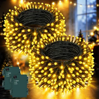Lichtschnur, 2 Stk., warmweiß, 5 m, 50 LEDs, Timer, IP65