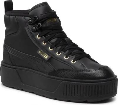 A studio shot of a black Puma Karmen Mid boot.