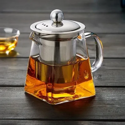 Produktbild von Teekanne Glas mit Siebeinsatz 550ml, Kleine Teekanne Glas Eckig