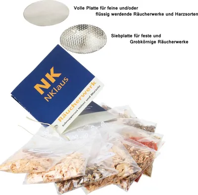Produktbild von 12tlg Set 10x Räucherwerk 1x Räuchersieb und 1x Plättchen Silber Räucherubehör