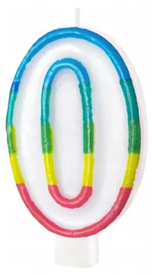 Immagine prodotto di Candeline per torta a forma di numero 0, con bordo colorato, altezza 8,5 cm