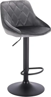 Immagine prodotto di Sgabello da bar girevole e regolabile in altezza, con seduta in velluto | Grigio scuro | 35x38x86-106 cm