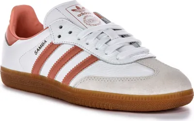 Produktbild von Adidas Samba OG 3 Streifen Retro Damen Ledersneaker in Weiß Pink – 7 UK - 40 2/3 EU - 8.5 US / White Pink