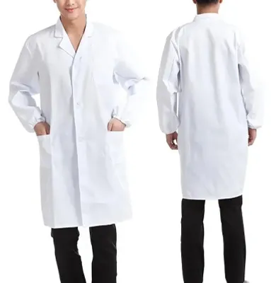 Produktbild von Professioneller Laborkittel für Herren und Damen, weiche Baumwolle, langärmelig, für Zahnkliniken, weiß, elastische Bündchen, S