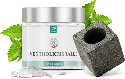 Produktbild von LoWell - Sauna Set Mentholkristalle 100g + Aufgussstein - Perfekte Kombination und Ideal als Geschenk-Set geeignet