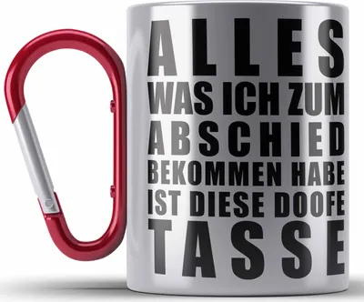 Produktbild von Trendation - Jobwechsel Edelstahl Tasse Karabiner Geschenk Kollegin Kollege Lustig Abschiedsgeschenk Sprüche - Alles Was Ich Bekommen Habe (Rot)