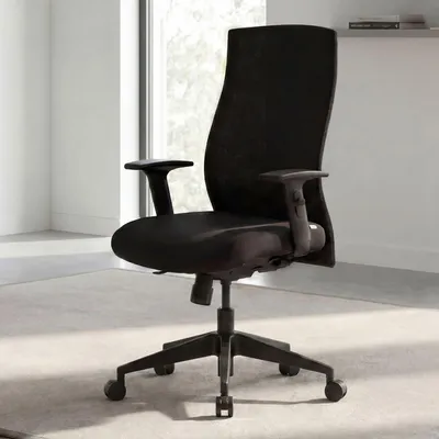 Image de FineBuy chaise de bureau tissu noir chaise de bureau design fauteuil de direction accoudoir chaise pivotante rembourrage 120 kg