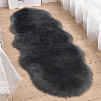 Produktbild von Kunstfell Teppich Schaffell Teppich Flauschig,grau,60x180 cm Kuschel Teppich Fellteppich Waschbar Weicher Wohnzimmer Bettvorleger Schlafzimmer