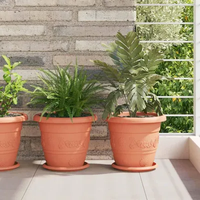 Produktbild von Maison Exclusive - Runde Blumenplatte 6 pcs Ziegelrot Ø 19 x 2 cm Kunststoff