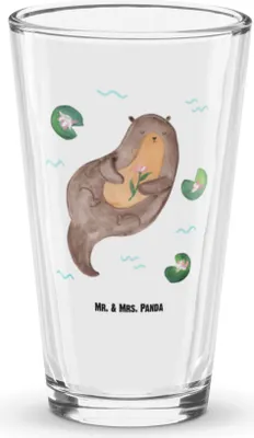 Produktbild von Mr. & Mrs. Panda Glas Otter Seerose - Transparent - Geschenk, Trinkglas, Tumbler, Cocktailglas, Pint, Seeotter, Fluss, glücklich, Wasser, Bierglas