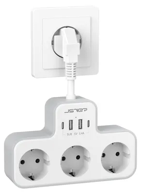 Image de Multiprise USB avec 4 ports USB, adaptateur 7 en 1 - Blanc