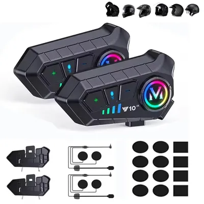 Obrázok produktu pre Sada 2 bezdrôtových Bluetooth slúchadiel pre motocyklové prilby s obojsmerným interkomom a inteligentným potlačením hluku