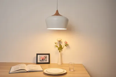 Produktbild von Pendelleuchte Pure Delight Weiß/Holz Ø30cm max. 40W E27 ohne Leuchtmittel kürzbar