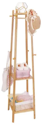 Image de Porte-manteau en bambou, 8 crochets, avec étagère, portant indépendant, idéal pour l'entrée